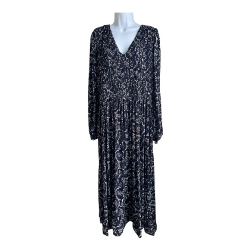 Madewell Navy Paisley V-Neck Long Sleeve Maxi Dress - Picture 3 of 9